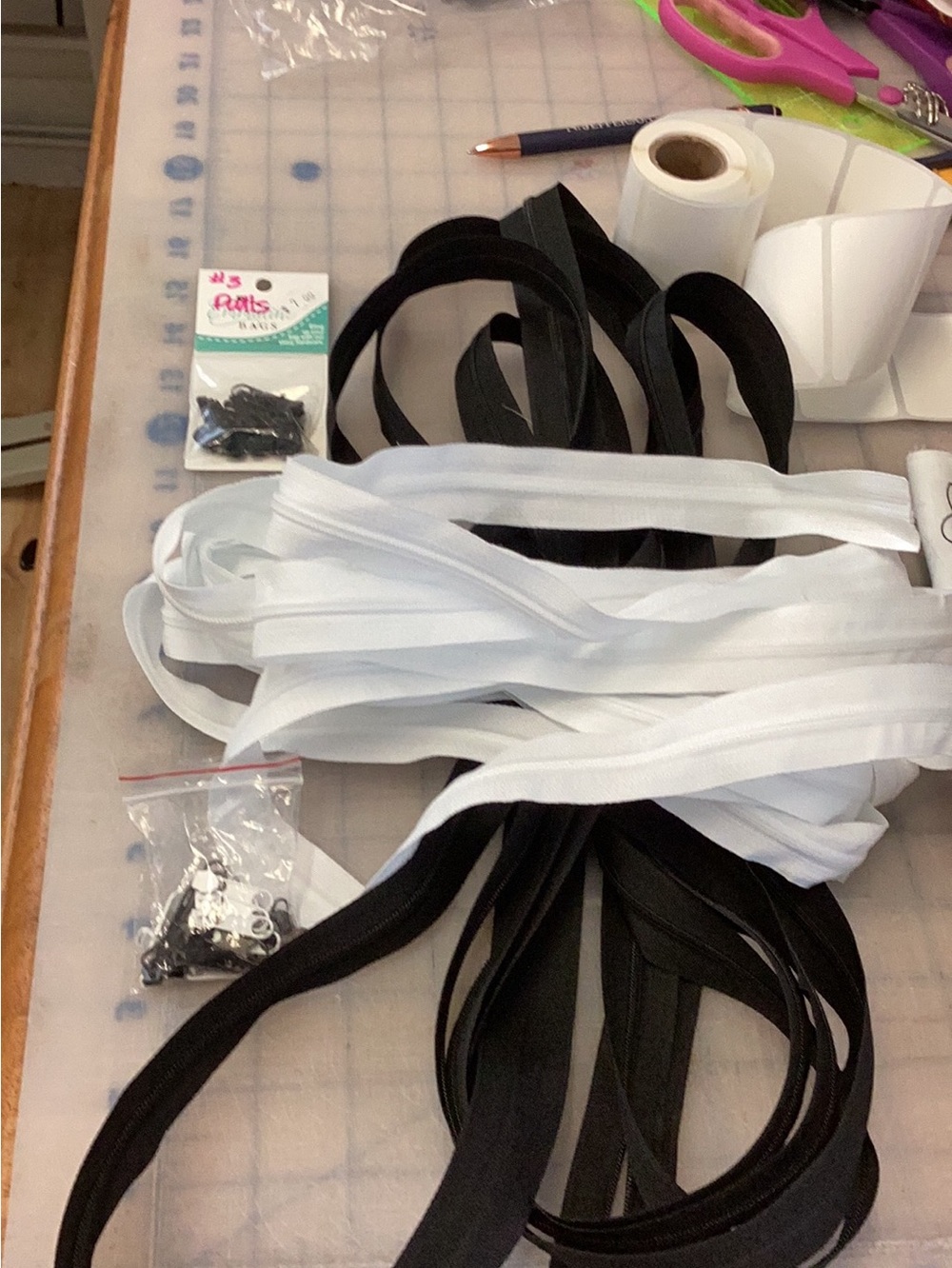 #3 Zipper lot 9 yards of zipper tape & pulls